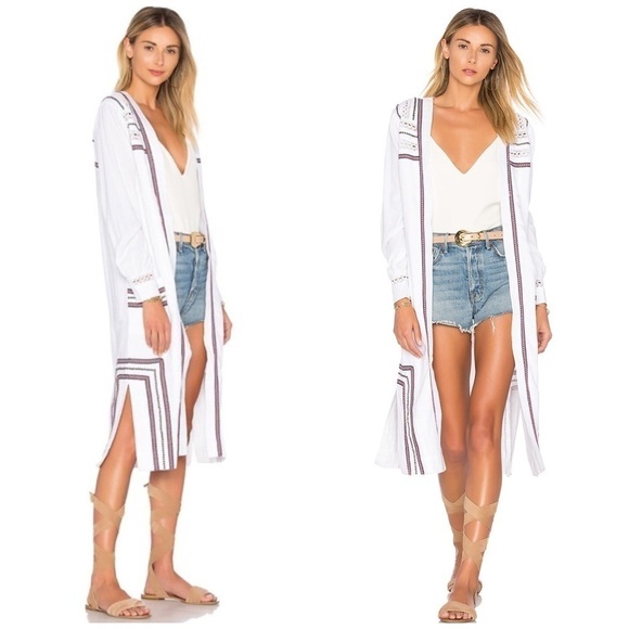 Ale By Alessandra X Revolve Mayara Coat Beaded Eyelet Embroidered Duster Ivory L - Picture 1 of 12